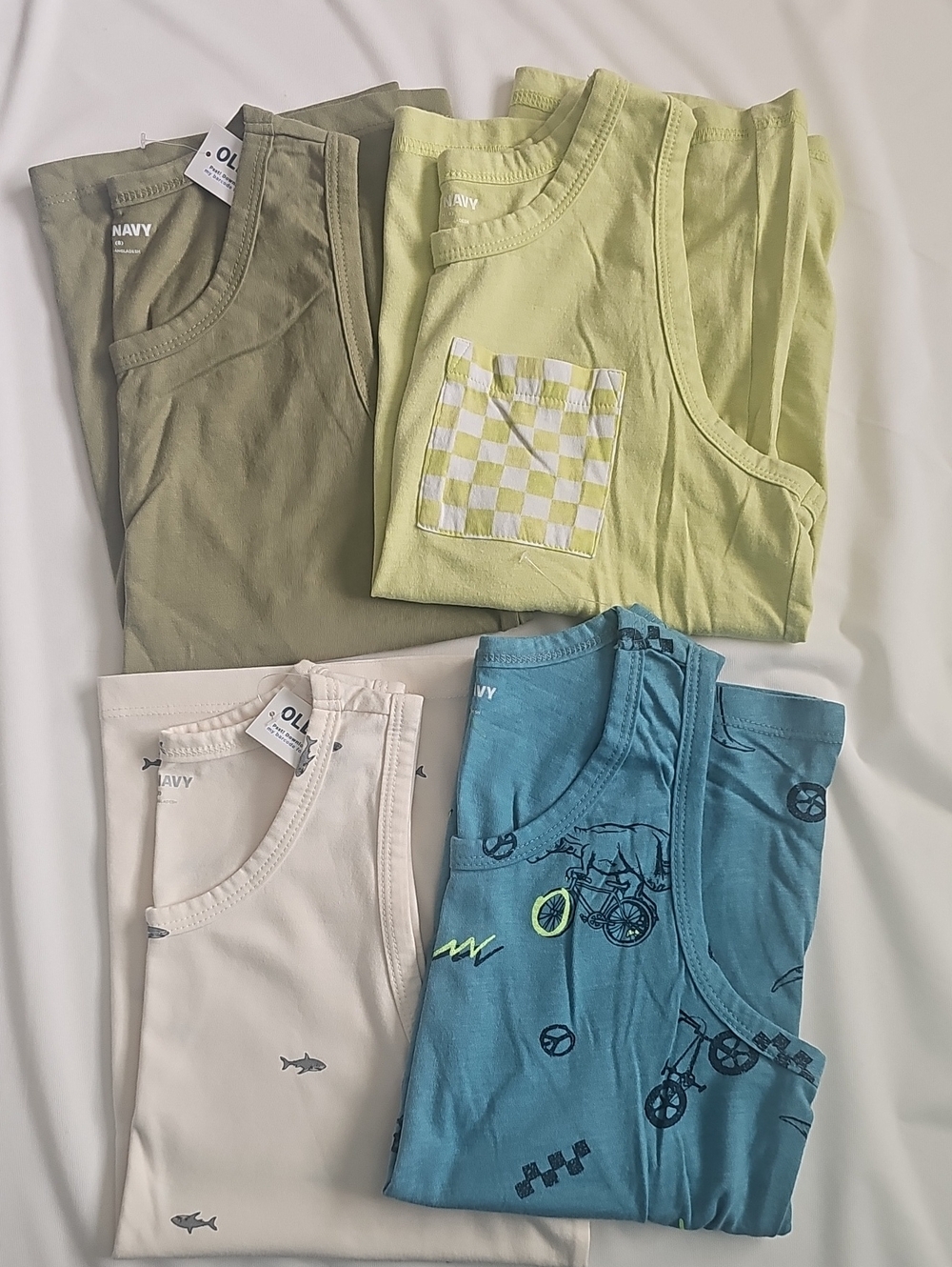 Old Navy Kids Tank Tops in Olive, Lime, Cream & Blue